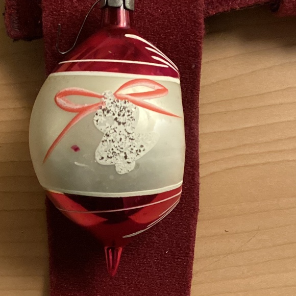 Ornament Christmas Poland 4” Glass Mica Indent Teardrop Red Pink Glitter Vtg - Picture 2 of 8